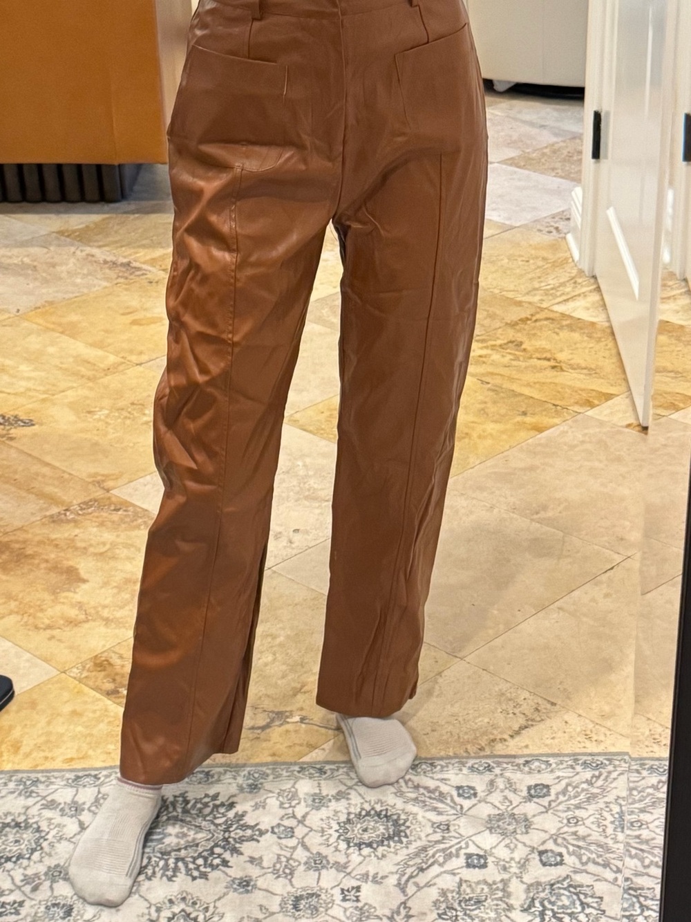 Women’s Brown Faux Leather Straight-Leg Pants Size 2